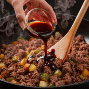 Pour in Worcestershire sauce and stir to combine.