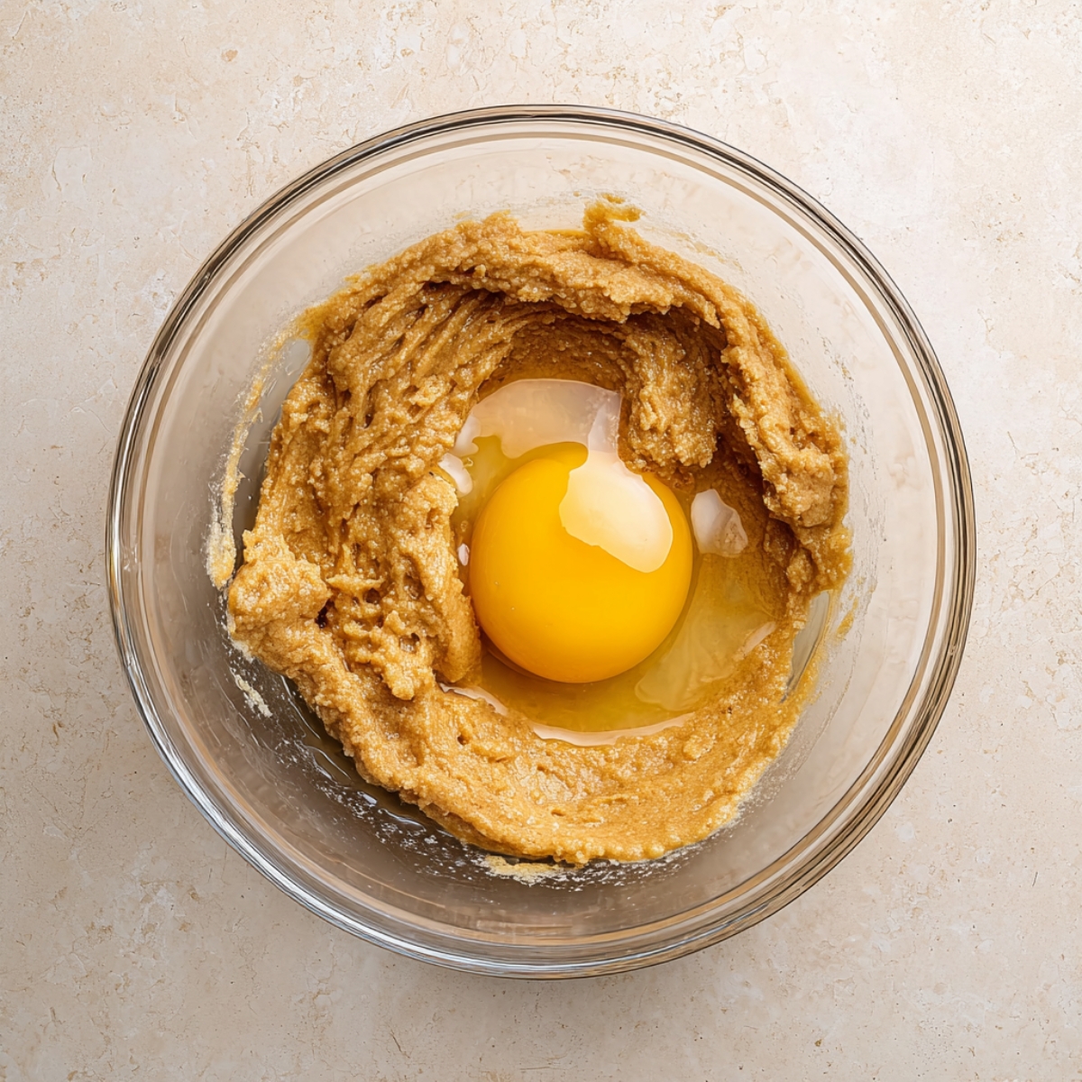 Mix in the egg and vanilla extract, stirring until everything is nicely blended and the mixture looks creamy.