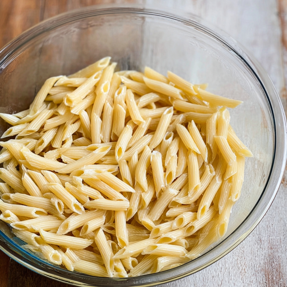 Bring a large pot of salted water to a boil and cook the penne according to the package directions, usually about 10 to 11 minutes. Drain the pasta in a colander, then rinse it under cold running water until it's completely cool. This stops the cooking and keeps the pasta from getting mushy. Drain well and set aside.