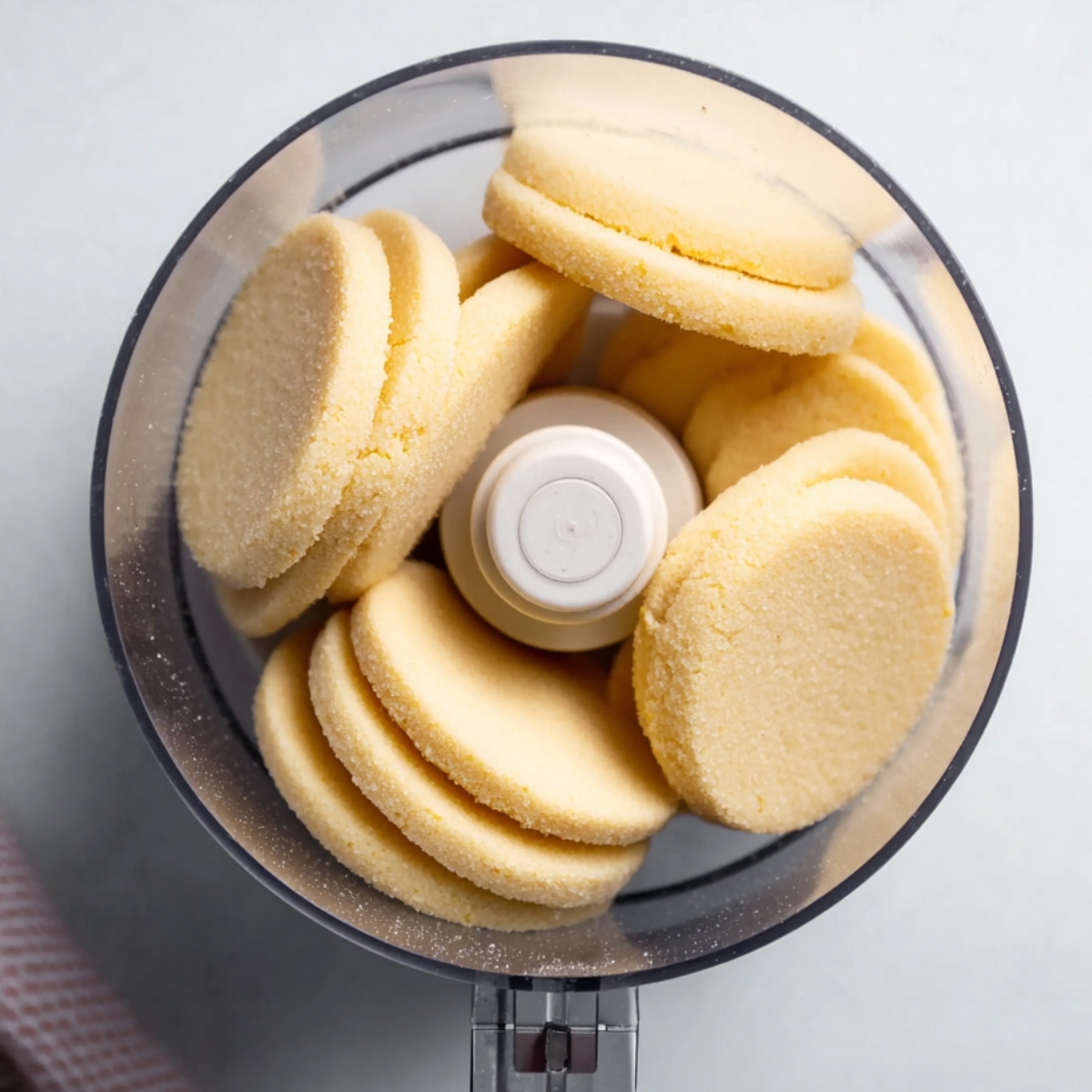 Place sugar cookies in a food processor and pulse until they turn into fine crumbs. You want them powdery, not chunky.