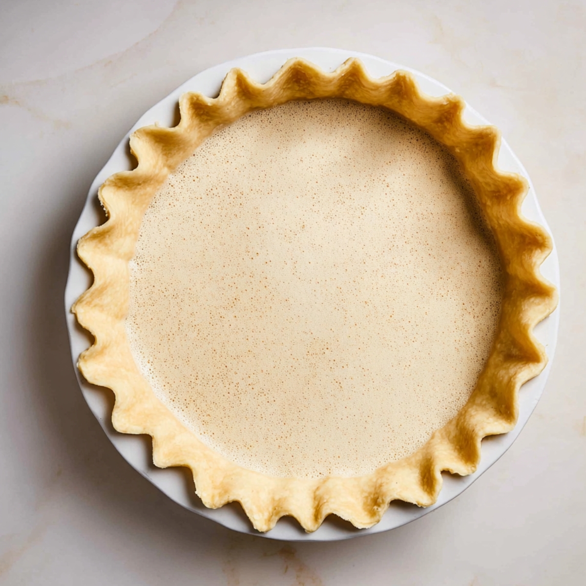 Pour the cinnamon filling into your frozen pie crust, spreading it out evenly with the spatula.