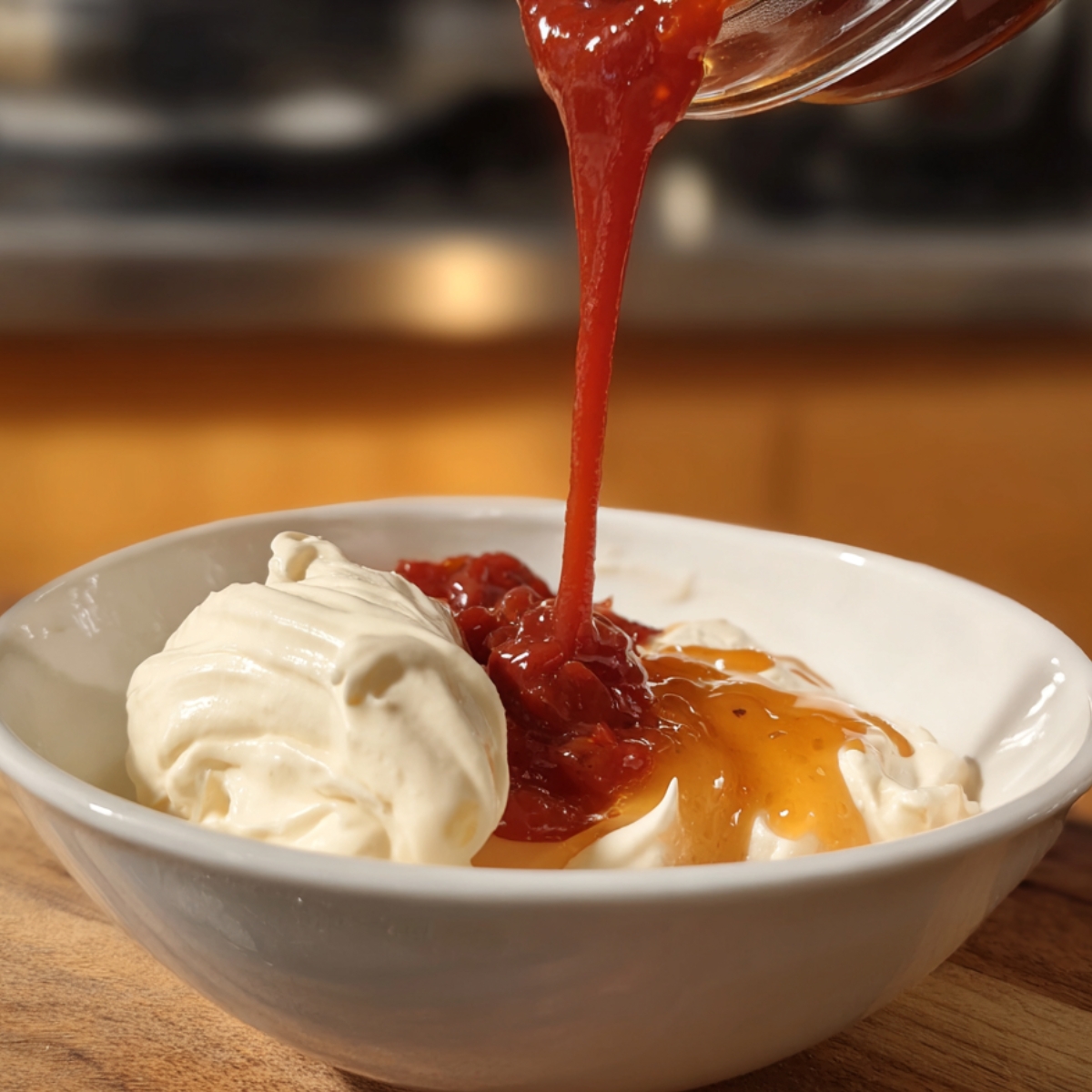 In a bowl, whisk together the mayonnaise, garlic chili paste, spicy honey, sriracha, salt, and black pepper until smooth and creamy. Add the crispy chicken pieces to the bowl and toss until every piece is coated in that glossy, spicy sauce.