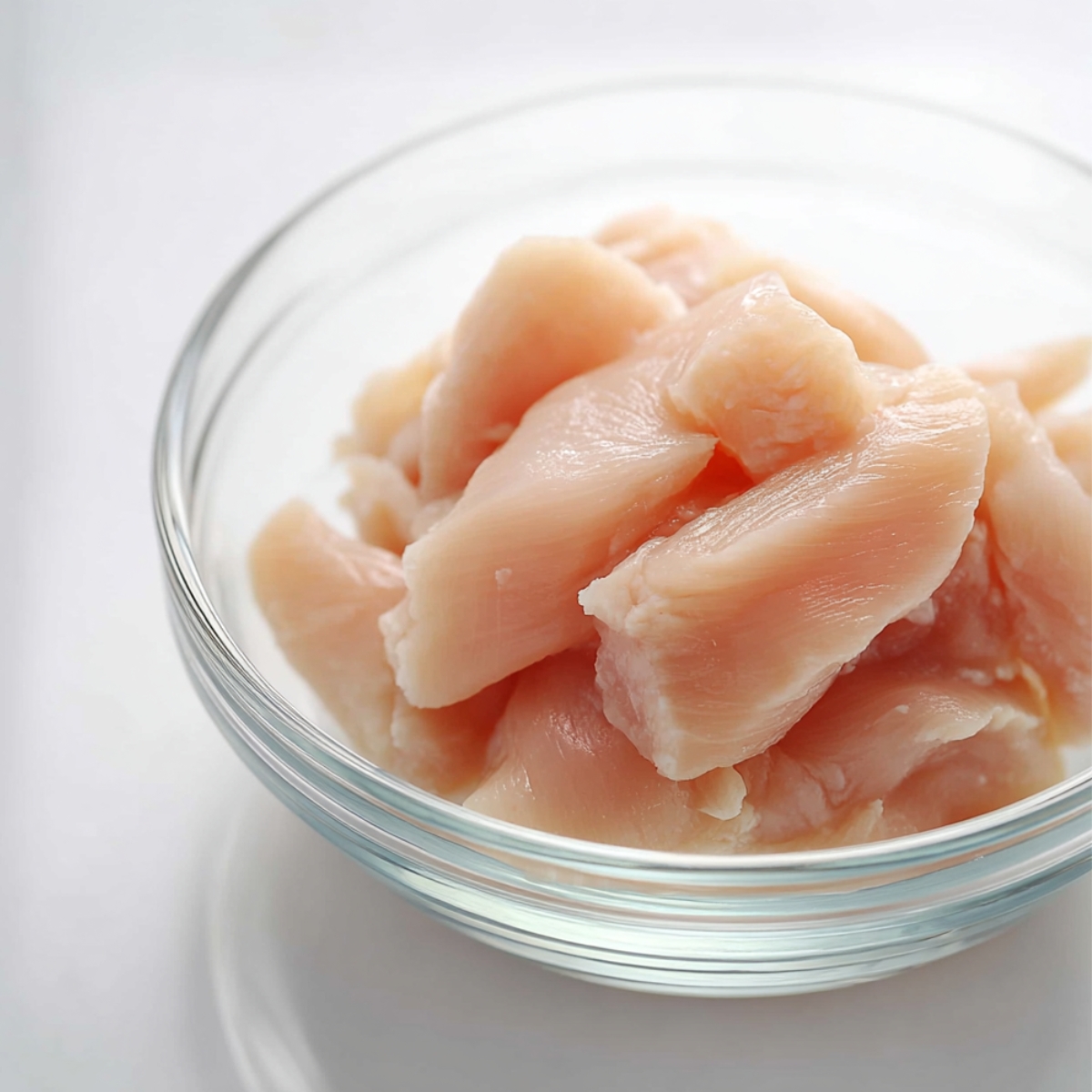 Cut the chicken breasts into long, thin strips so they cook evenly and quickly.