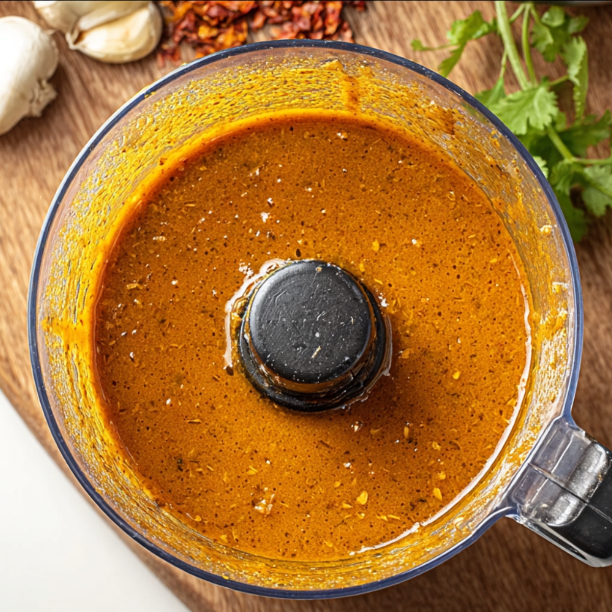 Add the garlic, soy sauce, sesame oil, smoked paprika, cumin, oregano, honey, and lime juice to your food processor. Pulse everything for about 30 seconds until it's smooth and well-blended. The marinade should look thick and fragrant.