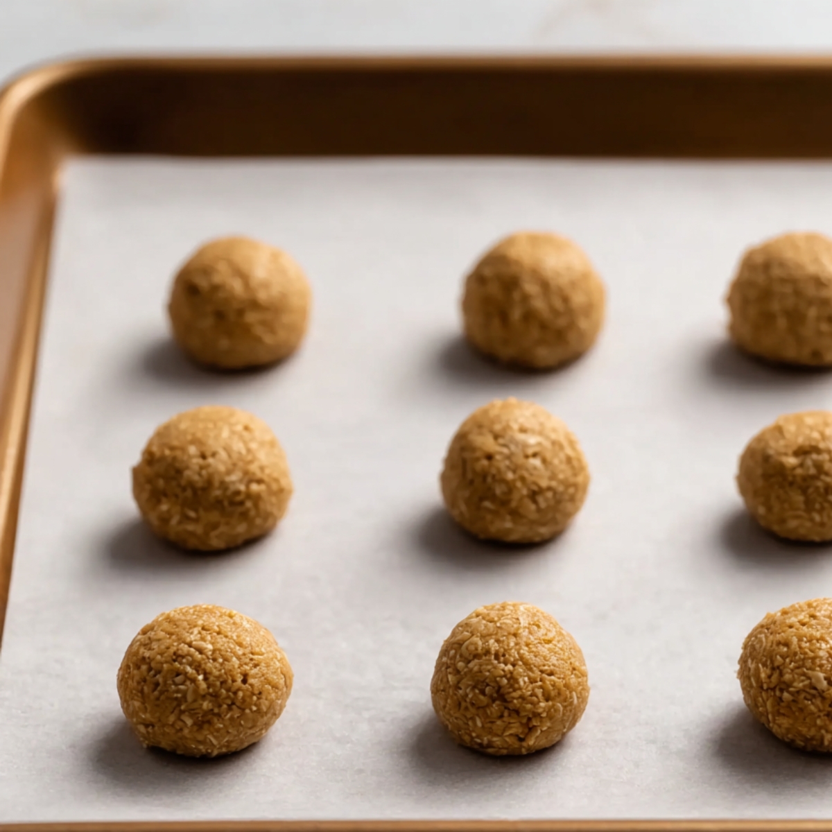 Scoop about 2 heaping tablespoons (or 45g) of dough per cookie and arrange them about 3 inches apart on the baking sheets. You'll fit roughly 6 cookies per sheet. The cookies will spread a bit during baking.