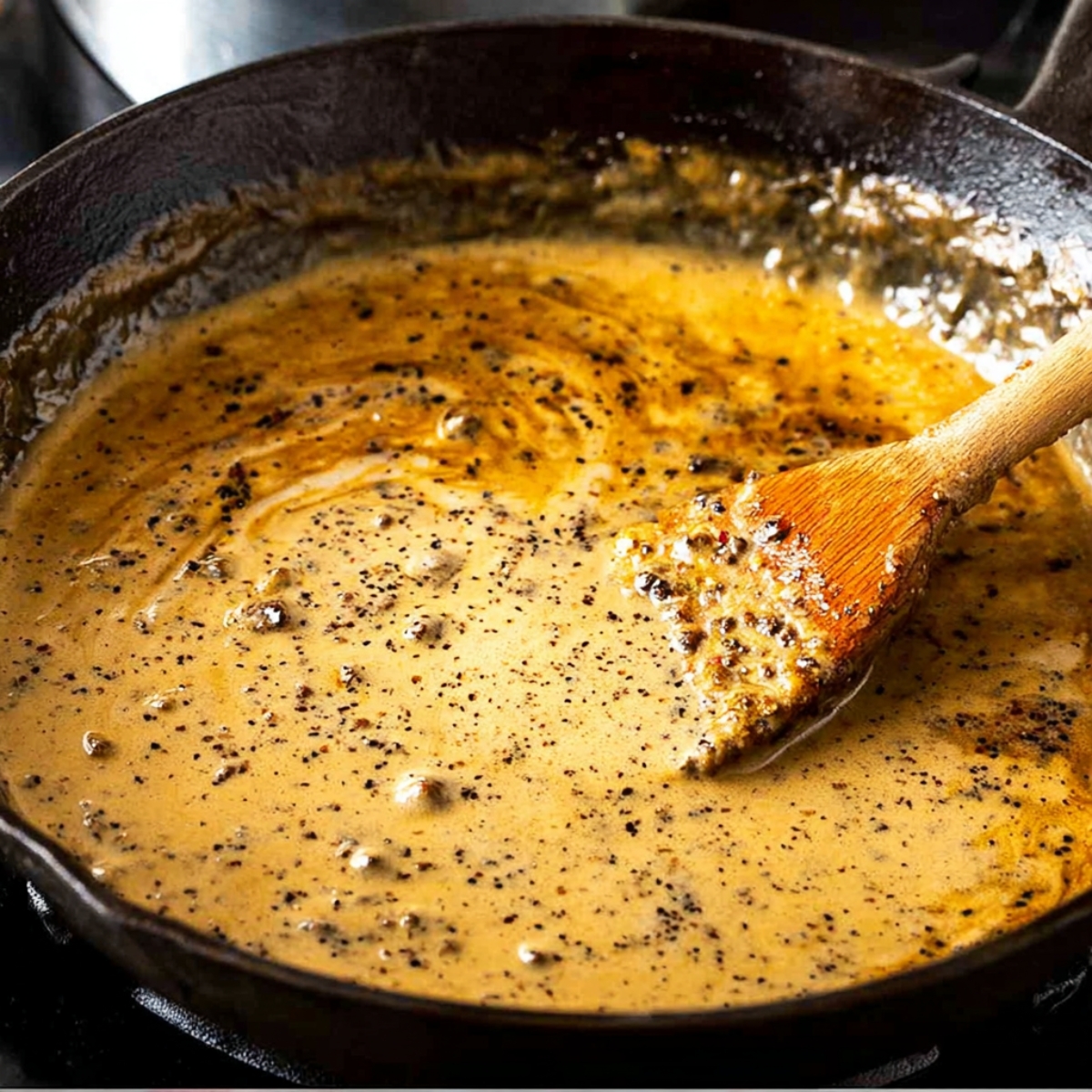 Lower the heat to medium-low and add the heavy cream. Let it simmer gently for another 3 to 4 minutes, stirring now and then, until the sauce coats the back of your spoon. If you want it thicker, just let it go a minute longer.