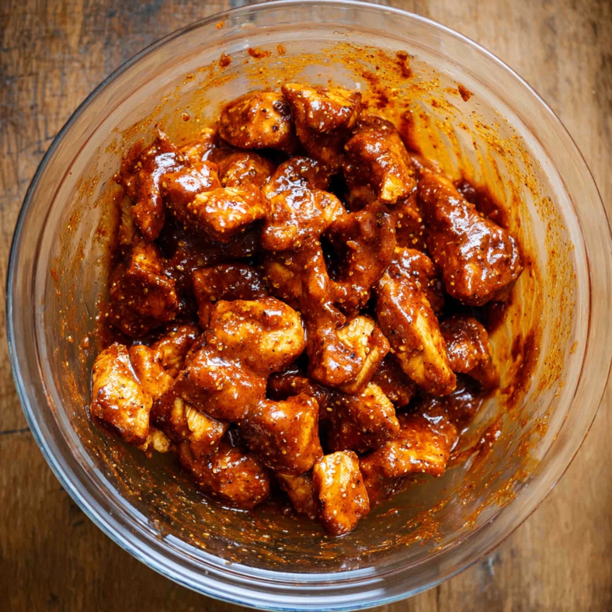 Add the chicken to the large bowl with the buffalo sauce and toss until every piece is glossy and coated. The chicken should look sticky and delicious.