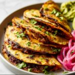 Crispy Black Bean Tacos Recipe filled with black bean and onion mixture, garnished with fresh cilantro.