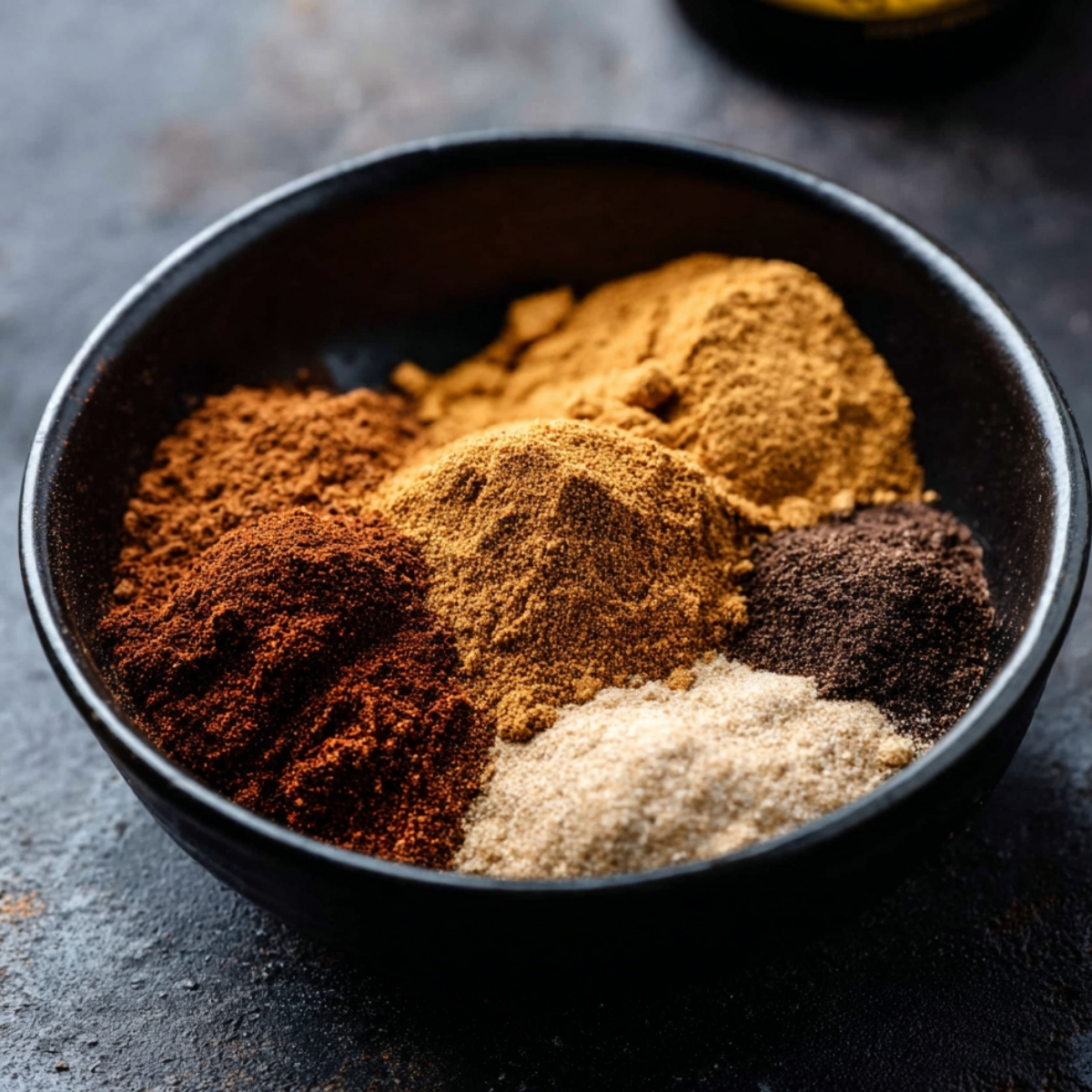 Bowl of gingerbread spices including cinnamon, ginger, nutmeg, and cloves mixed together.